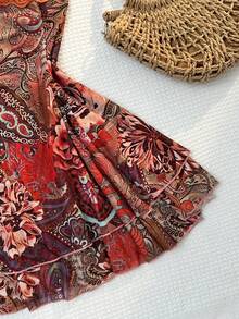 Sunnyshic Vestido corto de verano casual y versátil para uso diario, con estampado de paisley bohemio de doble capa, bajo irregular con volantes de contraste, tirantes de lazo y tirantes de espagueti - Multicolor - Ver 5