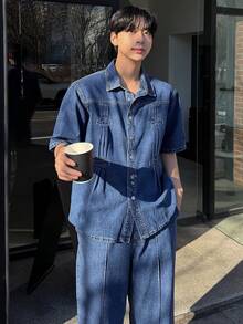 DAZY Men's Washed Vintage Blue Denim Suit, Spring/Summer - Blue - View 3