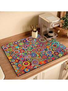 1pc Rubber Dish Drying Mat, Colorful Round Candle Drip Mat For Decoration, Silicone Dish Drying Pad, Kitchen Countertop Accessory - Multicolor - View 3