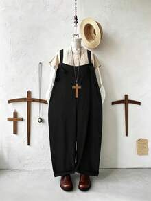 Sweetra Solid Color Casual Loose Jumpsuit - Black - View 1