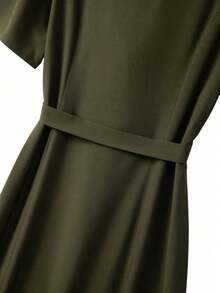 SHEIN PETITE CURVE Plus Size Women Summer Brown Maxi Dress, Elegant Soft Fabric Sleeveless Faux Denim Long Dress, Autumn Dinner Vacation Casual Commuter S Woman - Dark Green - View 5