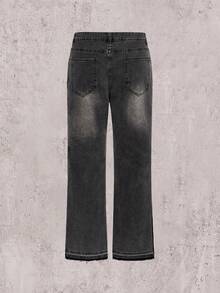 Black & Grey Gradient Washed Denim Jeans, Slim Fit Stretch Skinny Pants For Men - Black - View 2