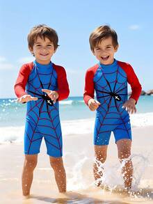 Fantacosmos Young Boys Long Sleeve One-Piece Swimsuit, Summer - Blue - View 7