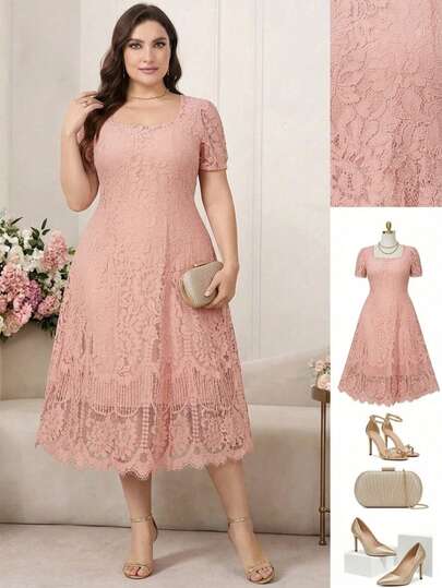 Ellevyn Đầm dự tiệc thường ngày phối ren dành cho nữ cỡ lớn