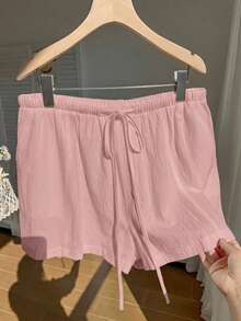 Comfortcana Pantalones cortos holgados de algodón con cordón, color rosa, talla grande, cómodos para primavera/verano - Rosa - Ver 5
