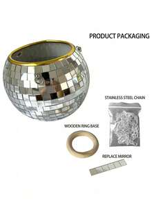 1pc Disco Ball Planter Suspended Mirror Spherical Plastic Flowerpot, Gardening Basket, Disco Flowerpot Festival Decoration Home Decor, Room Decor, Wall Decor Gifts Birthday Graduation - Silver - View 5