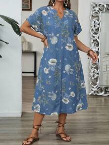 EMERY ROSE Mature Denim Đầm denim cổ chữ V in họa tiết dành cho nữ cỡ lớn - Nhiều màu - Xem 6