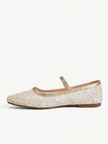 CUCCOO CHICEST Giày nữ mũi vuông nhỏ đế bằng, dây buộc vàng, lưới thoáng khí, kiểu dáng thấp cổ, đế bằng, nhẹ, thoải mái và đơn giản, giày Mary Jane đế bằng đa năng cho việc đi lại hàng ngày. - 2025 lưới ren vàng số 3 - Xem 4