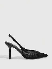 CUCCOO SZL Women's Fashion Lace Backstrap Pointed Toe Stiletto High Heel Shoes, Suitable For Commute, Date, Party, Holiday, Wedding For Christmas - Black 1 - View 2