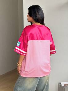 Coolane Women's Plus Size Summer Oversized Inclusive Sizing Beach Breathable Mesh Number Pattern Graphics Baseball Jersey Pink Jersey, Graphic Tee, Casual For Women, Going Out Tops,Holiday - Pink - View 6