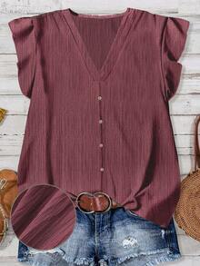 SHEIN RusticEase Women's Casual Minimalist Shirt, Suitable For Summer - Red Violet - View 3