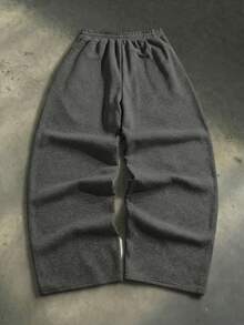 SWAVVY 男士休闲宽松运动裤，褶裥拼接设计，松紧腰带，浅灰色，春秋季 - 深灰色 - 查看 4