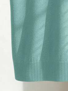 Franclia Blusa de punto ajustada de unicolor con cuello vuelto, manga corta raglán para mujer, primavera/verano - Verde - Ver 5