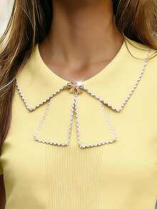 Franclia Áo dệt kim ngắn tay cổ bẻ đơn giản cho nữ, phối đen trắng, thích hợp mặc hàng ngày, mùa xuân/hè. - Màu vàng - Xem 3
