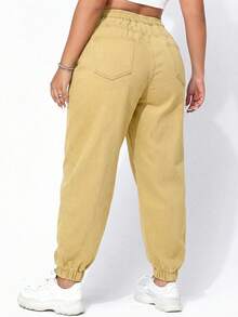Rivivi Quần jeans ống côn cạp chun có túi dành cho nữ cỡ lớn, kiểu dáng thời trang, có dây rút. - Màu Khaki - Xem 2
