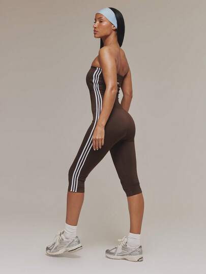 Musera Sport 无缝条纹抹胸七分连体裤 运动健身 健身房普拉提 日常休闲 水蓝色