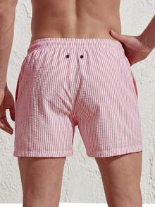 Azuldrift Men's Summer Striped Drawstring Waist Beach Shorts Holiday / Vacation / Beach / Hawaii / Tropical / Swim /  Bathing - Pink - View 2