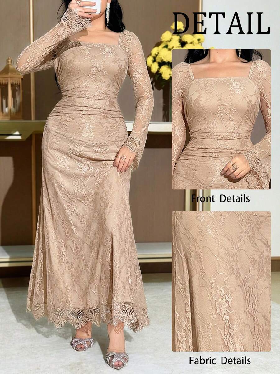 Feyla 女士优雅纯色蕾丝连衣裙
