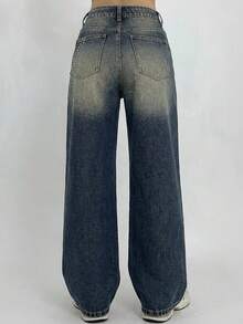 DAZY Jeans larges et amples pour femmes, style western cowgirl, lavage délavé, décoration de strass, tenue de rue décontractée, printemps/été - Bleu azur - Voir 2