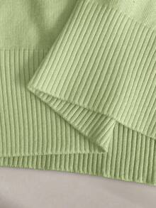 Franclia Women's Spring/Summer White Simple Casual Turndown Collar Raglan Short Sleeve Solid Color Fitted Knit Top - Green - View 6