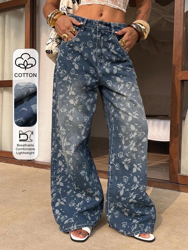 Loose Floral Print Casual Women Pants, Spring & Summer