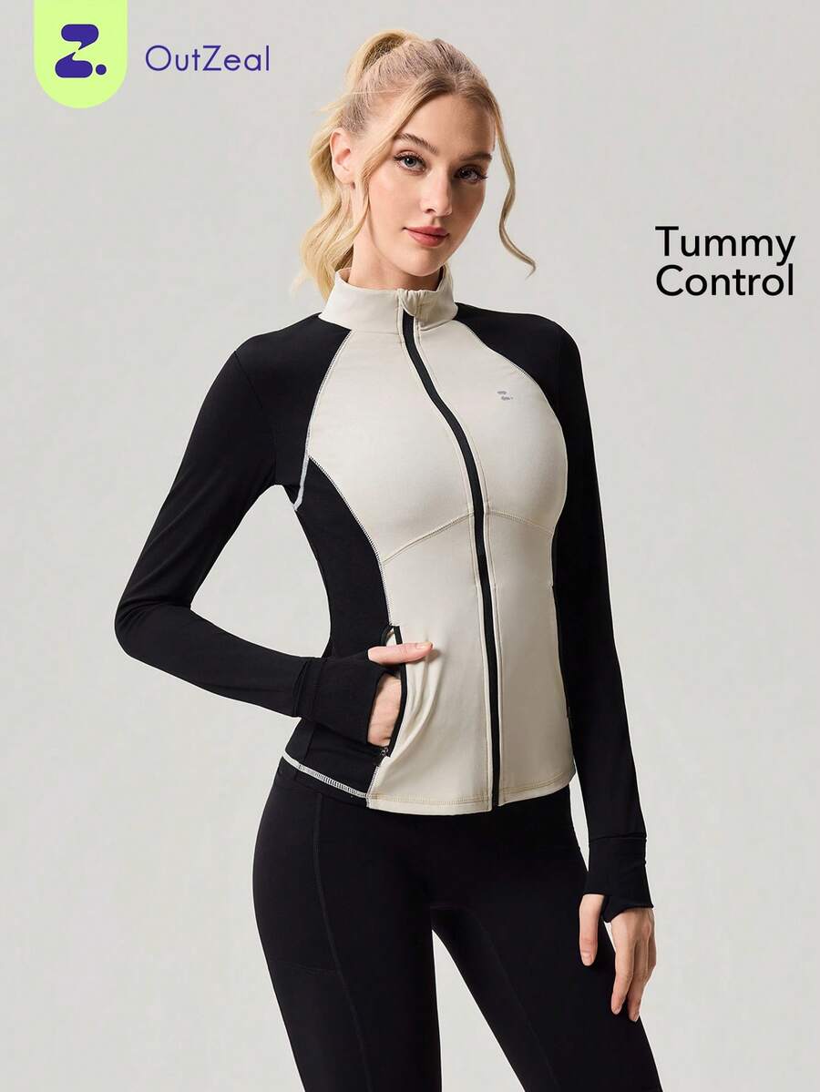OutZeal Áo tập thể dục nữ, áo khoác thể thao, áo khoác Pilates, thể dục, yoga, thấm mồ hôi, dáng ôm, có khóa kéo, áo năng động. - Nhiều màu - Xem 1