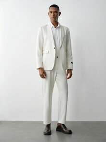 MENRIVO Men's Lapel Neck Long Sleeve Jacket And Pants Casual Suit Set Men Suit Formal Wedding Outfit For Men Men Elegant Outfit Prom Suit For Men Wedding Suit For Men - Beige - View 7