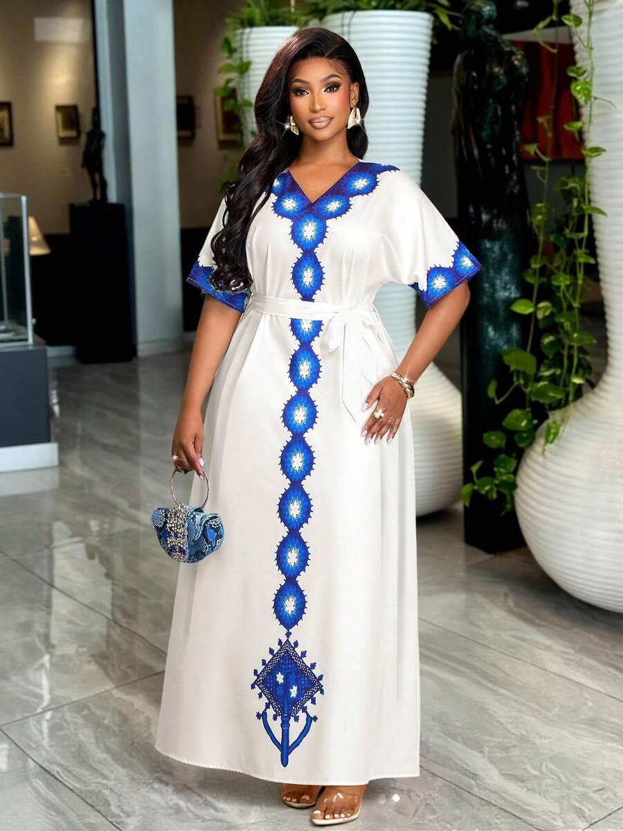 Brilight 女士优雅夏季度假连衣裙，长款设计，无数束腰款式，图案设计，适合派对、婚礼、嘉年华、休闲度假、日常外出、约会、婚礼季及其他场合。 - 杏色 - 查看 1