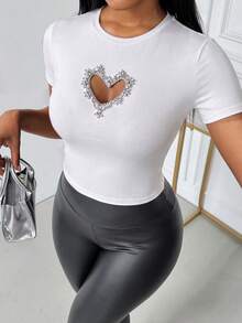 BamGleam Áo croptop nữ gợi cảm khoét hình trái tim, thích hợp cho mùa hè và ngày Valentine. - trắng - Xem 3