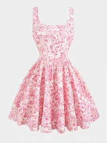 SHEIN 少女碎花连衣裙，适合约会、优雅派对、家庭聚会、返校/校园风格 - 粉色 - 查看 6