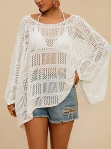 Travachic Blusa de punto casual de unicolor para vacaciones, talla grande para mujer - Blanco - Ver 6