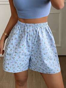 DAZY Women Elastic Waist All-Over Print Casual Lounge Shorts - Blue - View 6