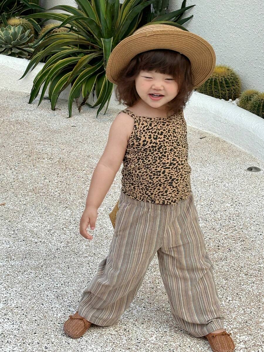 Dazy Kids Baby Girl Striped Print Casual Loose Pants - Apricot - View 1