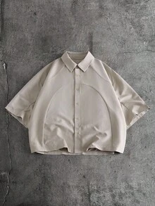 AXEPEAK Men's Street Fashion Solid Color Button-Down Short Sleeve Shirt - Grey - View 2
