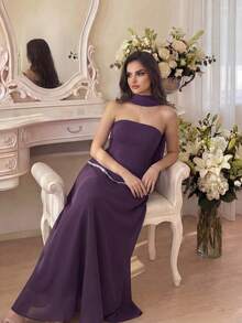 Modelyn Váy dạ hội dự tiệc hở vai thanh lịch dành cho nữ - Màu tím - Xem 3