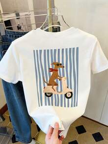 Resyla 女士T恤，休闲街头风印花短袖T恤，可爱夏季上衣 - 白色 - 查看 4