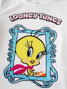 LOONEY TUNES X SHEIN 2件套可爱休闲风女婴T恤套装，圆领短袖短裤，舒适女婴T恤套装，联名款女婴T恤套装 - 彩色 - 查看 5