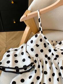 GlowEve French Retro Vacation & Commute Off-Shoulder Polka Dot Print Halter Sexy Asymmetrical Ruffle Blouse For Women - Multicolor - View 3