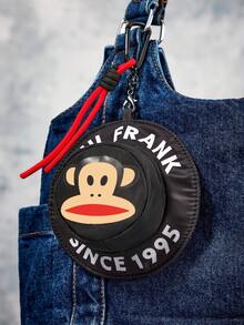 Paul Frank X SHEIN 1个帽子造型卡通印花零钱包，配有挂钩，可存放硬币、钥匙和其他小物件，适合女性、男性和学生使用，品牌，猴子图案。 - 黑色 - 查看 2