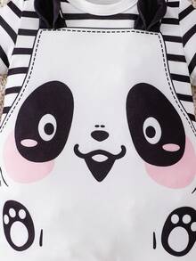 SHEIN Playful Pals 男宝宝可爱恐龙印花柔软舒适连体衣，适合日常穿着和节日礼物 - 黑與白 - 查看 3