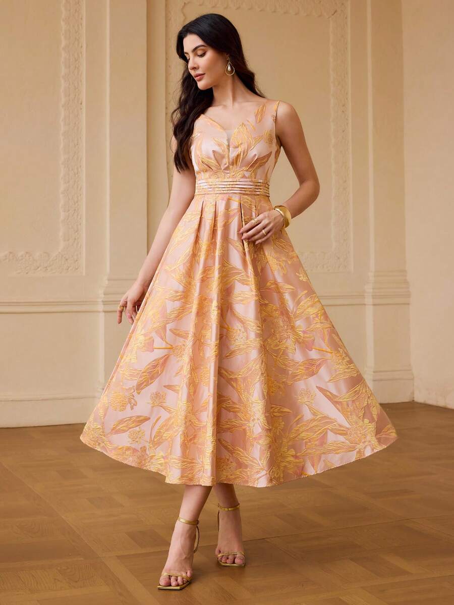 ZEYLAH Vestido sin mangas de jacquard, primavera/verano - Naranja - Ver 1