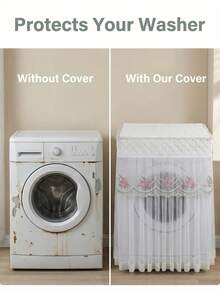 Lace Washing Machine Cover, Universal Thick Dustproof Cover For Automatic Washer, Protective Appliances Cover With Elastic Bottom, Home Laundry Room Decor - Multicolor - View 6