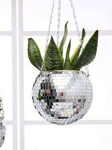 1pc Disco Ball Planter Suspended Mirror Spherical Plastic Flowerpot, Gardening Basket, Disco Flowerpot Festival Decoration Home Decor, Room Decor, Wall Decor Gifts Birthday Graduation - Silver - View 8