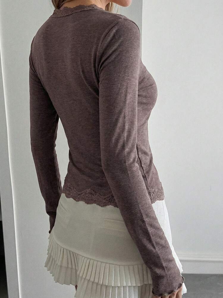 Women's Lace Frill Trim Fitted Cardigan
