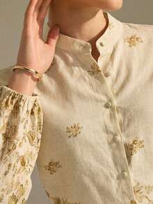 CLARA VERO Floral Print Button Front Shirt And Wide Leg Pants Set, Loose Fit Perfect For Autumn Picnics, Vacation Days Or Relaxed Brunch Looks, Beige Elegant - Multicolor - View 3