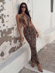 Bonvoyette Women's Elegant Chic Leopard Print Knit Vacation Dress Luxury Dresses For Women Women Elegant Outfits Women Party Dress Luxury Evening Gown Wow Dress  Festival Outfits For Women Party Outfit,Beach Outfits  Wedding Guest Dress For Women  Elegant Dresses For Women Maxi Dress Cut-Out Dress Leopard Print Dress Halter Dress Halter Neck Dress Midi Dress Cut Out Dress Evening Gown Glitz And Glam Event Dresses For Women Where To Buy Evening Dresses - Multicolor - View 4