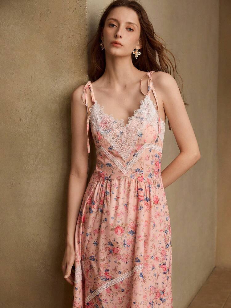 WOMEN'S ELEGANT ROSE FLOWER ASYMMETRICAL HEM MID-LENGTH DRESS