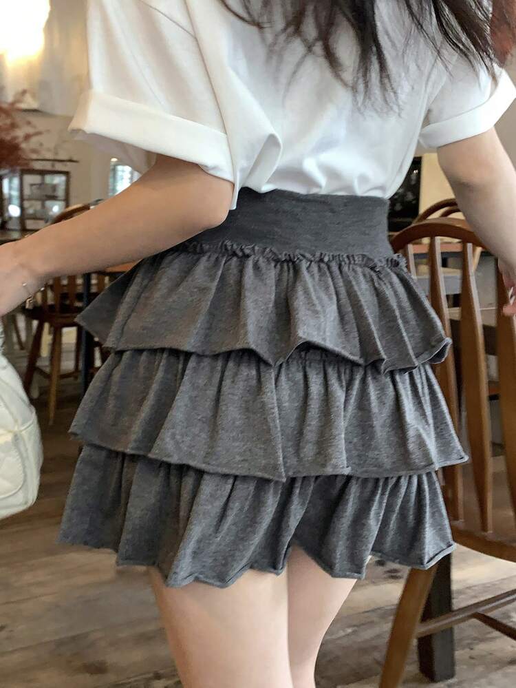 Women's Casual Vacation & Commute Solid Color Elastic Waist Flared Skirt, Summer