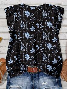 SHEIN LUNE Women's V-Neck Floral Print Casual Blouse, Suitable For Summer,Summer Top - Multicolor - View 2