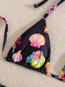 Bonvoyette Swim Vcay 新款奢华优雅两件套白色钩编蕾丝和焦糖/棕色三角比基尼，女士款，挂脖式泳衣上装饰有木珠，性感高衩丁字裤泳装，适合夏季海滩泳池度假，复古Y2K辣妹风泳装，音乐节、热带海岸早午餐、海岛度假及摩登氛围。 - 彩色 - 查看 7